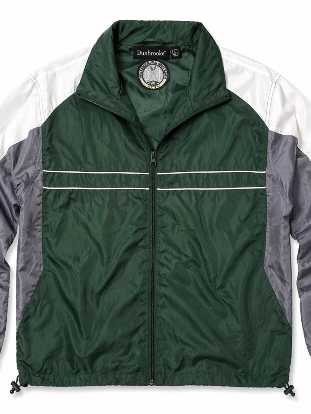 Dunbrooke Windbreaker Jacket Green Gray Full Zip Lightweight Mens L